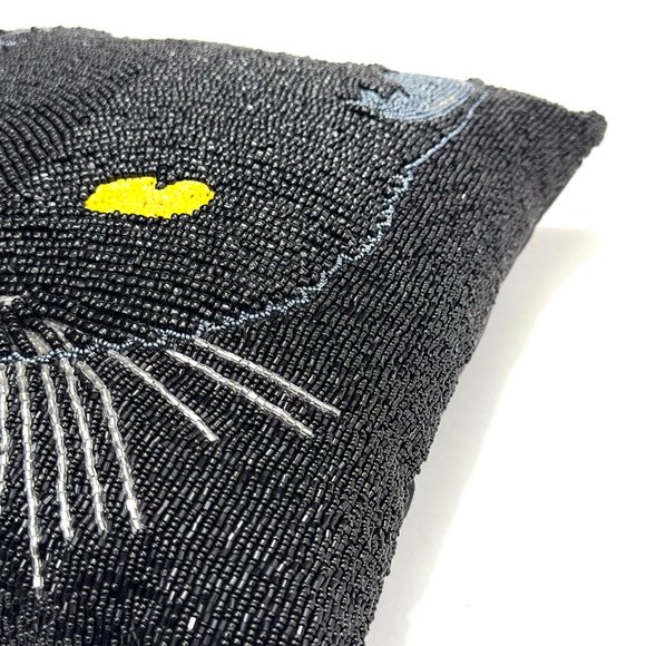 Pier 1 Spooky Black Cat Beaded Accent Throw Pillow Halloween Decor - Picture 5 of 11